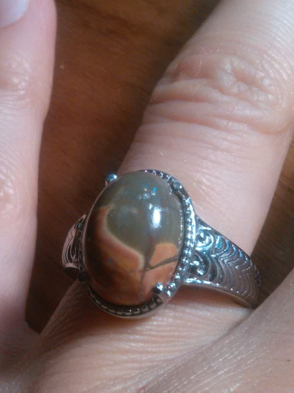 Venus Jasper Stainless Steel Solitaire Ring (Size 7)